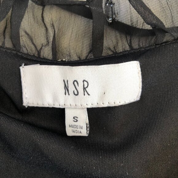 NSR Emma Black Semi Sheer Tiered Ruffle Whimsygoth Ruched Mini Dress Small - Picture 2 of 11